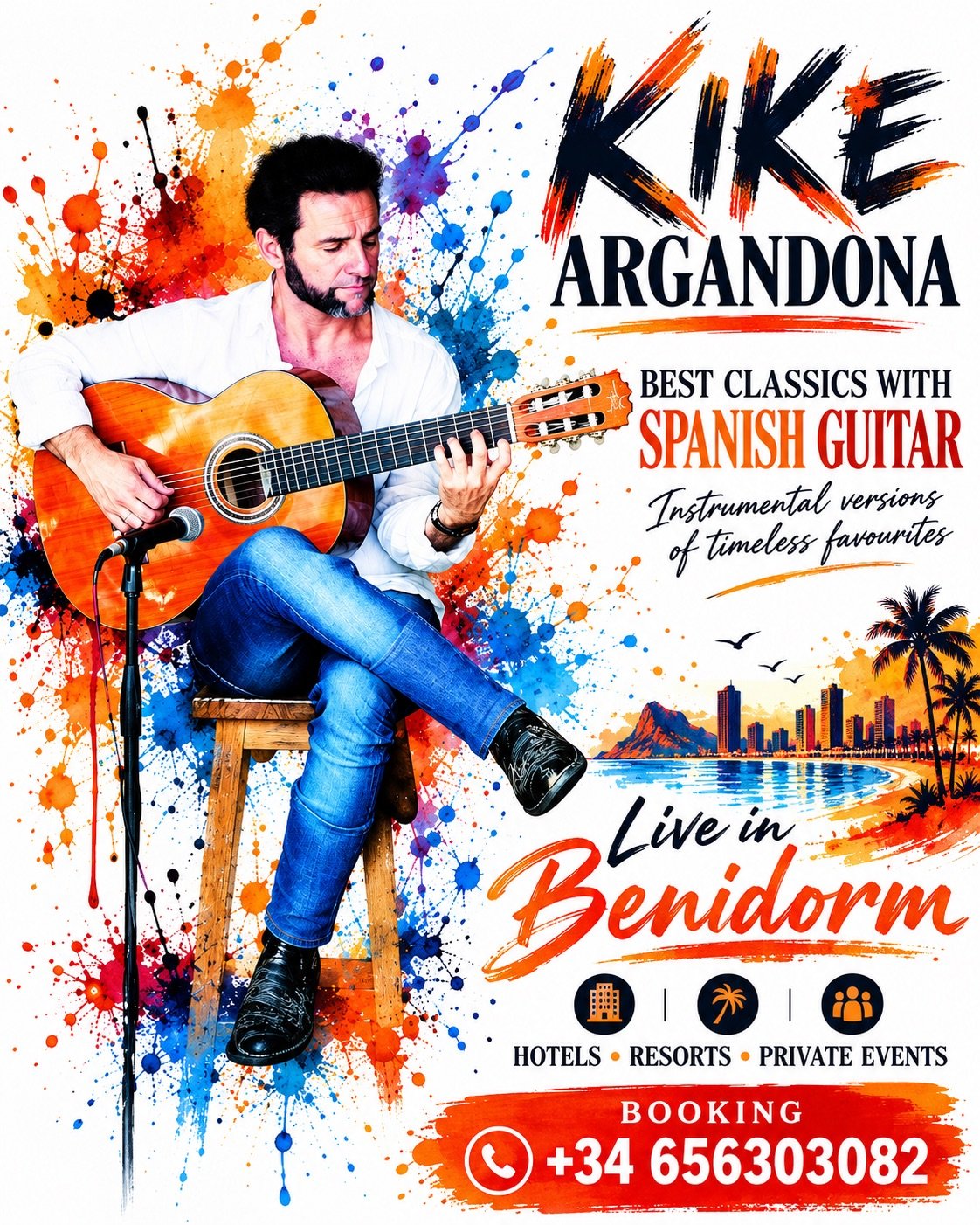 Cartel de Kike Argandona: Best Classics with Spanish Guitar, Live in Benidorm